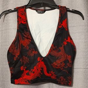 SHEIN Black & Red Dragon Crop Top Sz Med/6